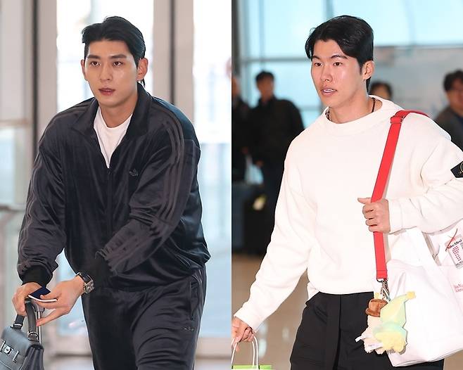 샌프란시스코 이정후(왼쪽)와 LA 다저스 김혜성이 21일 인천국제공항을 통해 미국으로 출국했다. 사진 | 인천국제공항=연합뉴스
