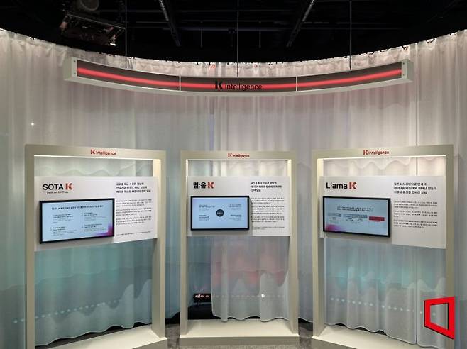 KT의 체험형 전시 공간 '온마루'에 전시된 KT의 인공지능(AI) 거대언어모델(LLM). 이명환 기자