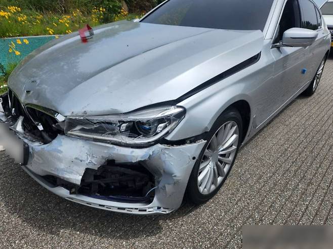 A vehicle is seen damaged from a crash at a scene of a staged traffic accident by a group of people who deliberately arranged such accidents for insurance money [DAEJEON METROPOLITAN POLICE AGENCY]