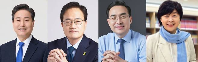 6월3일 지방선거를 앞두고 서울시장 후보 출마 선언을 한 더불어민주당 의원들. 왼쪽부터 김영배·박주민·박홍근·서영교 의원(이름순). 사진=각 의원 페이스북 화면 캡처