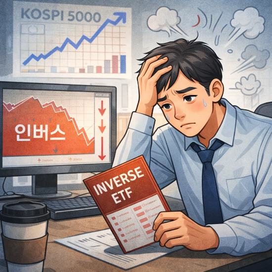 코스피가 사상 처음 5000포인트를 돌파하면서 인버스 투자자들의 손실이 눈덩이처럼 불어나고 있다. (사진=챗GPT)
