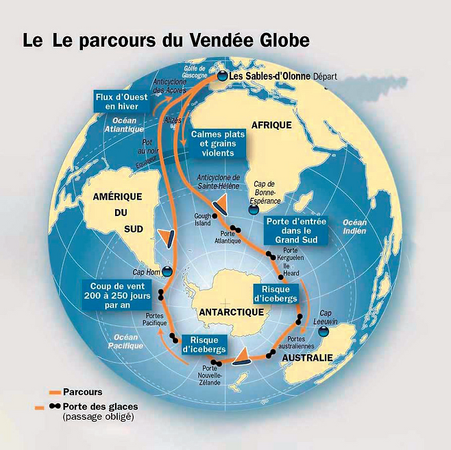 방데 글로브(Vendée Globe)의 코스=출처, VENDEEGROBE.ORG