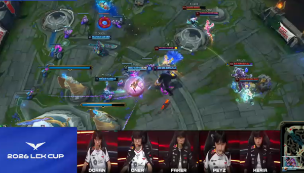 23일 종로 치지직 롤파크에서 2026 LCK컵 그룹배틀 2주 차 경기가 열렸다. T1이 2:0으로 승리를 가져갔다. / 사진=네이버 치지직 라이브 영상 캡처)