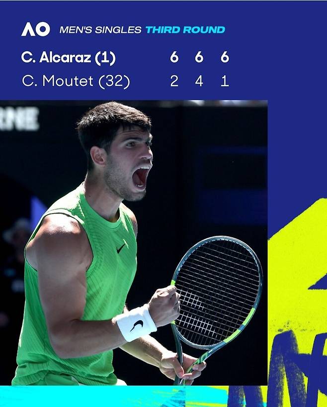 승리 뒤 포효하는 알카라스. 사진 호주오픈