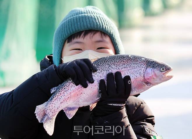 "나도 잡았어요"&nbsp;평창송어 얼음낚시 대회&nbsp;/사진=평창송어축제 위원회