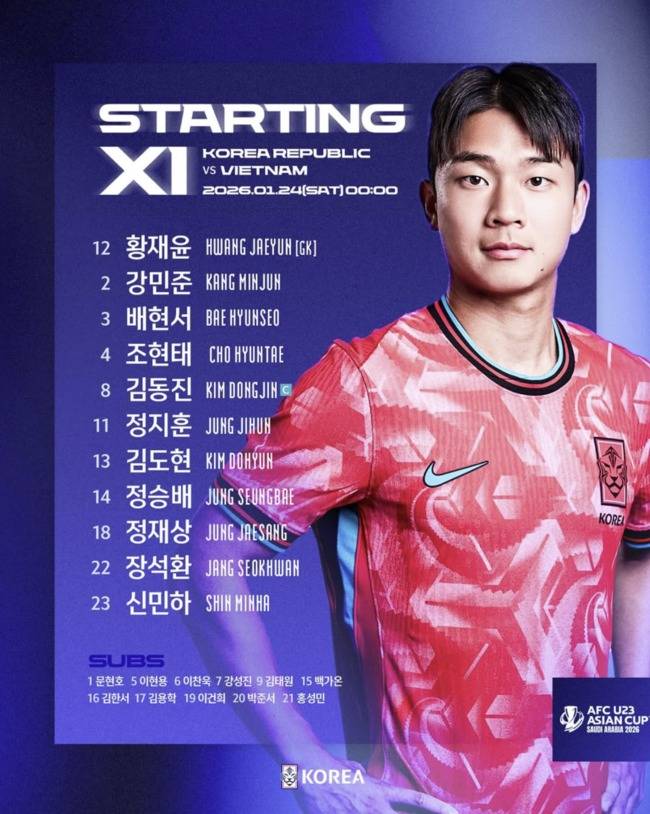 [IN LINE UP] 한일전 패배 이민성호, '김상식 매직' 베트남에 유종의 미 거둘까...3-4위전 명단 공개! 김도현-정재상-정승배 쓰리톱