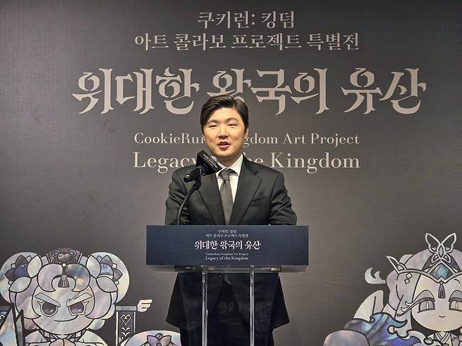Cho Kil-hyeon, CEO of Devsisters, speaks during a press conference held Thursday in Seoul. <Yonhap>