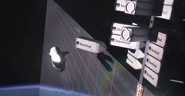 스타클라우드가 구상한 우주 데이터센터 모습. 가로 세로 4km의 대형 태양광 판넬 및 방열판으로 전력을 생산해 GPU를 구동한다는 계획이다. 스타클라우드 홈페이지 캡처