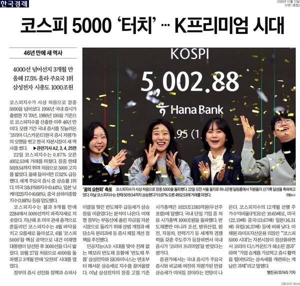 ▲23일자 한국경제 1면.