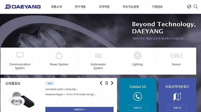 IBK투자증권이 대양전기공업의 매출이 상장 이후 처음 2000억원대에 진입할 것으로 내다봤다. 사진은 대영전기공업 인터넷 홈페이지. /사진=대양전기공업 홈페이지 캡처