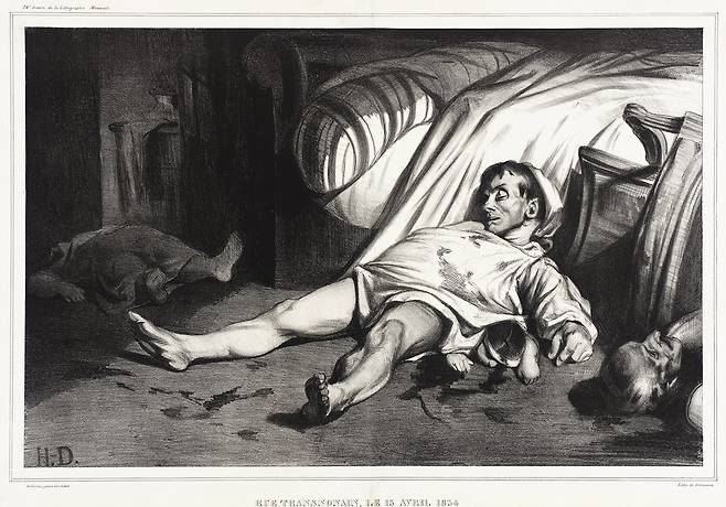 오노레 도미에, 트랑스노냉 거리(1834년 4월 15일), 1834, 석판화, 34.2x51.4cm, 로스앤젤레스 카운티 미술관