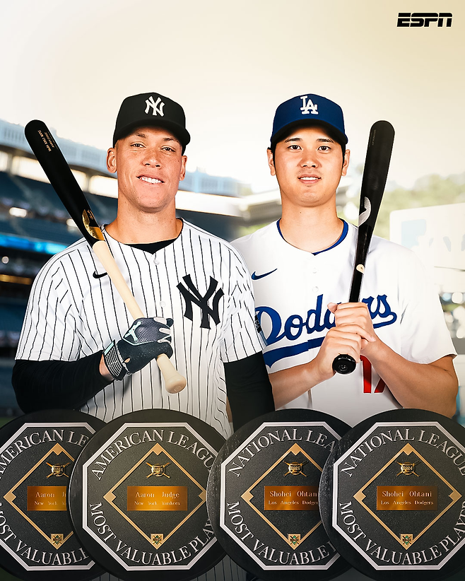 2025 NL MVP 오타니와 AL MVP 저지.  ESPN 인스타그램 캡처