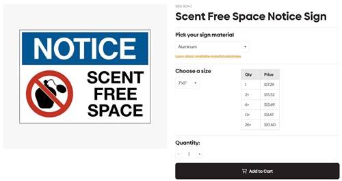 실제로 외국의 한 웹사이트에서 판매되고 있는 '향기 제한 구역 안내 사인' [웹사이트 'Western Safety Sign' 페이지 캡처. 재판매 및 DB 금지]