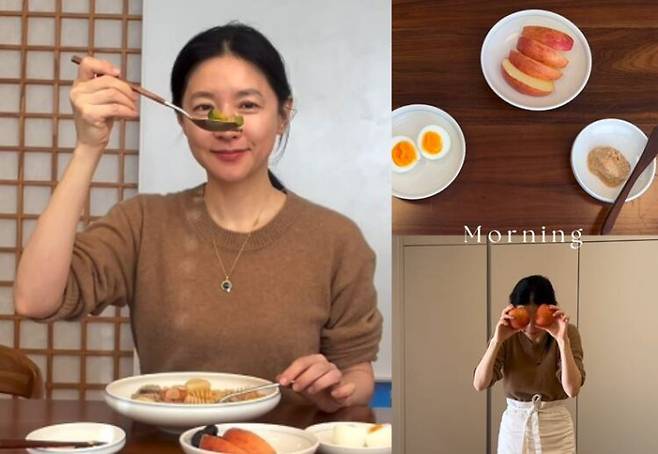 이영애가 아침 식사를 하고 있다. 사진=이영애 SNS