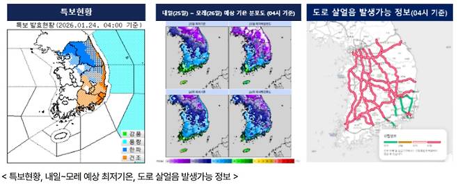 ⓒ기상청: 오늘날씨=기상특보 현황 및 도로살얼음 발생 정보