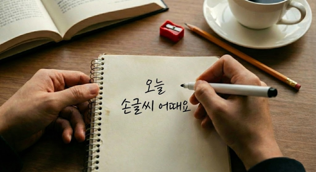 산만한 생각을 모으고 지친 마음을 위로하는 손글씨가 각광받고 있다. 사진은 기사의 내용을 바탕으로 생성함. 제미나이