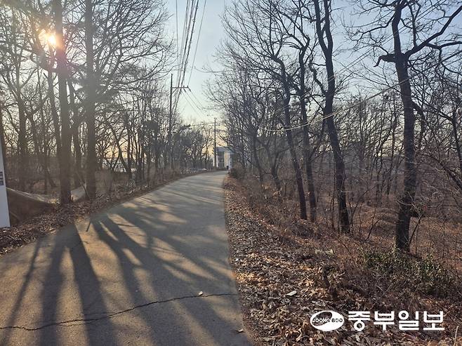 인천 서구가 고려하고 있는 오류왕길 문화체육센터 사업 예정지로 가기 위해 지나야 하는 길. 오르막이 가파르면서 보도와 차도 경계도 없고 다수의 묘역 인근을 지나야만 한다. 사진=최기주 기자