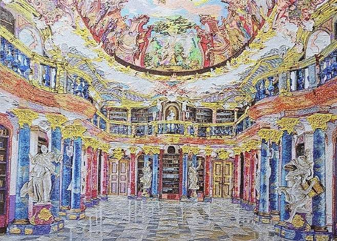 서울 코엑스 아트 페스타에 전시된 김중식 작가 작품. 비블링겐수도원 도서관.                               사진 한성일 기자