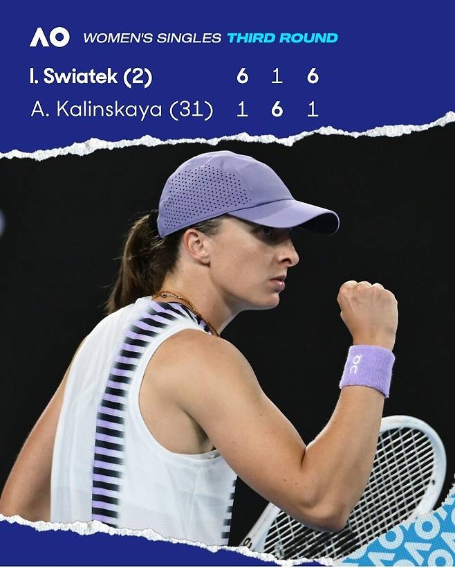 칼린스카야를 울린 이가 시비옹테크. 사진 호주오픈(AO)