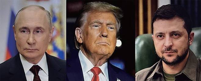 왼쪽부터 블라디미르 푸틴 러시아 대통령과 도널드 트럼프 미국 대통령, 볼로디미르 젤렌스키 우크라이나 대통령. /셔터스톡