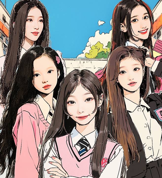 A2O엔터테인먼트가 지난해 8월 개최한 'AI 크리에이터 캠프' 참석자들이 만든 걸그룹 에이투오메이(A2O MAY) 팬 아트. [사진 A2O엔터]