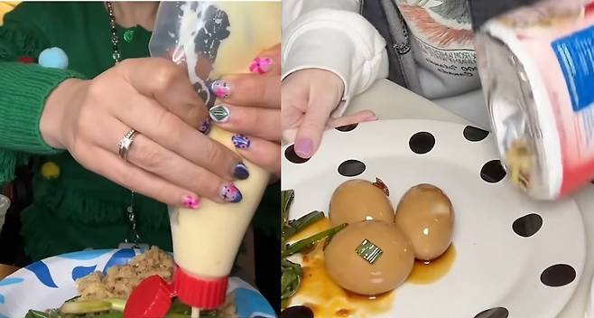 미국에서 달걀장은 마요네즈를 뿌려 먹거나 다른 곡물과 함께 먹는다. [SNS 캡처]