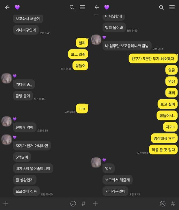 캄보디아에서 국내로 강제 송환된 부부 사기단이 로맨스 스캠을 통해 신뢰를 형성한 뒤 주식투자를 유도하는 대화 내용. 사진 제공=울산경찰청