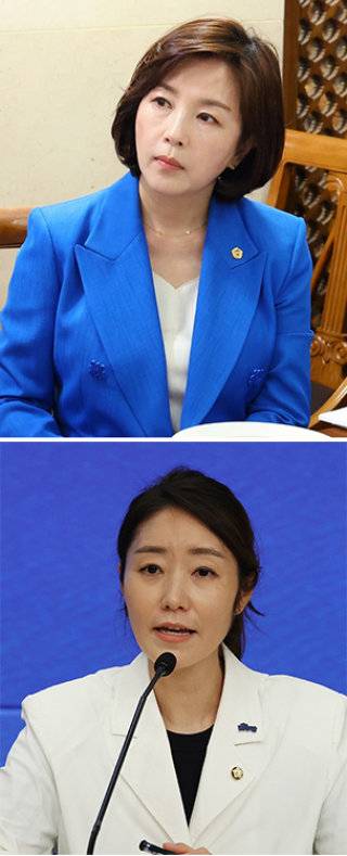 김경 서울시의원(위)으로부터 공천 헌금 수수 의혹을 받고 있는 강선우 의원이 1월 1일 더불어민주당을 탈당했다.&nbsp;김경 서울시의원 페이스북·국회사진기자단