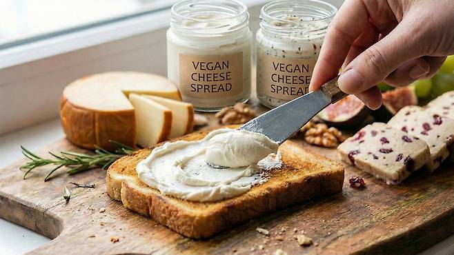 식물성 치즈는 정제 오일, 전분, 안정제 등으로 만들어져 영양가가 거의 없다|출처: Gemini 생성