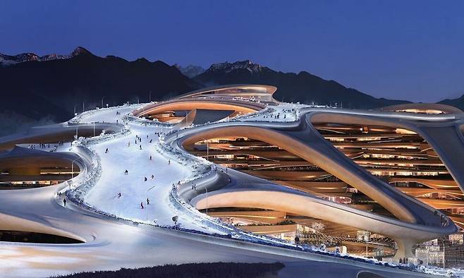 사우디아라비아 트로예나에서 지어질 예정이었던 스키 리조트의 예상 조감도. 출처 네옴