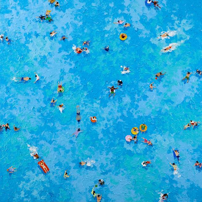 "Floating People" (2025) by artist Lee Sang-won, displayed at Conte B art gallery in central Seoul as part of the "Sounds of Peace" exhibition, held in collaboration with G-Dragon's JusPeace Foundation, from Jan. 22 to March 2. [CONTE B]