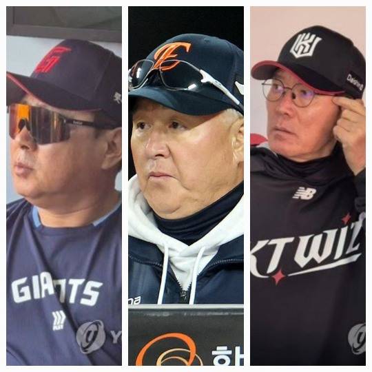 왼쪽부터 김태형, 김경문. 이강철 감독