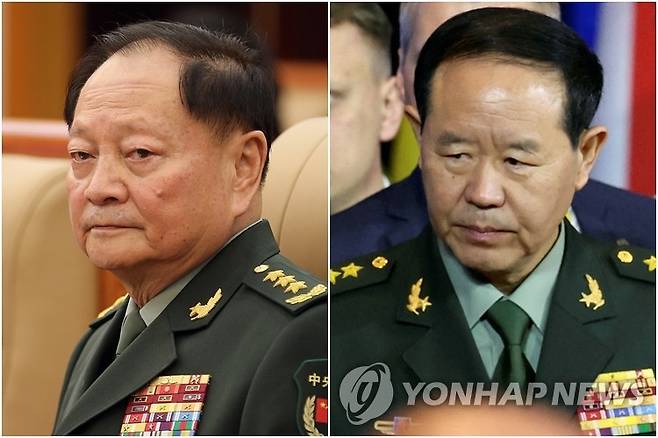 장유샤·류전리 장유샤 중국공산당 중앙군사위원회 부주석(왼쪽)과 중앙군사위 위원인 류전리 연합참모부 참모장 [EPA=연합뉴스 자료사진. 재판매 및 DB 금지]
