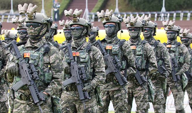 29일 충남 계룡대 연병장에서 열린 제77주년 국군의날 기념식 미디어데이 행사가 진행되고 있다. 2025.10.1/뉴스1 ⓒ News1 김기태 기자