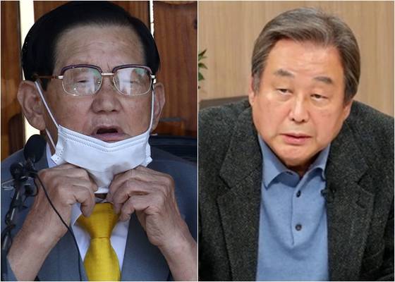 이만희 신천지 총회장(왼쪽), 김무성 전 새누리당 대표. 〈사진=연합뉴스, JTBC 보도화면 캡처〉