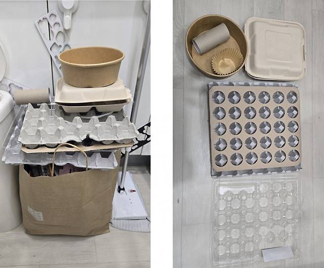 음식을 담았던 종이용기는 깨끗이 씻어서 말리고 계란을 담았던 종이 트레이도 플라스틱 뚜껑과 분리해 배출해야 한다. 은정진 기자