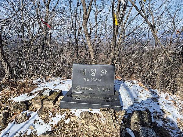 나무가 우거져 조망이 열리지 않는 대성산 정상.