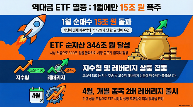 이달 들어 개인투자자의 상장지수펀드(ETF) 순매수 규모가 10조 원을 돌파하며 국내 증시 상승의 핵심 동력으로 부상했다.(구글 노트북 LM)
