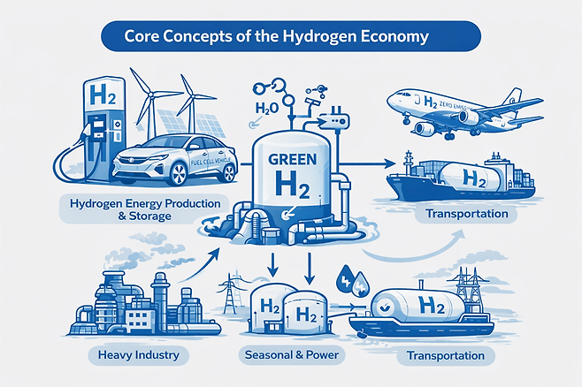 수소경제 핵심 개념에 대한 생성형 이미지.챗GPT
