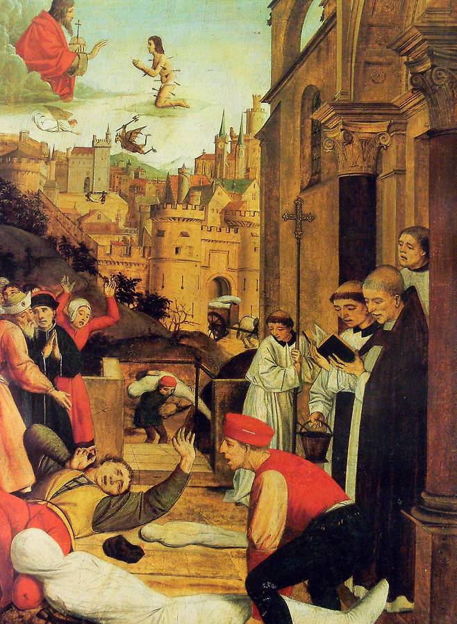 유스티니아누스 역병을 묘사한 15세기 말 네덜란드 화가 조세 리페랭크스의 그림. [사진 위키피디아]