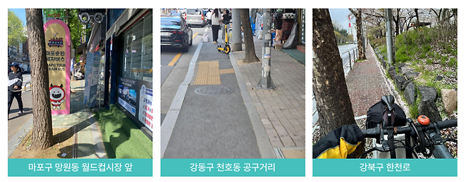 좁은 인도와 자전거도로.[서울환경연합 시민리포트2025 갈무리]