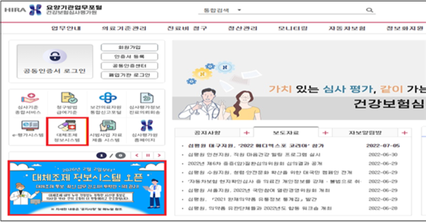 심평원 요양기관업무포털 내 '대체조제 정보시스템' 배너 화면