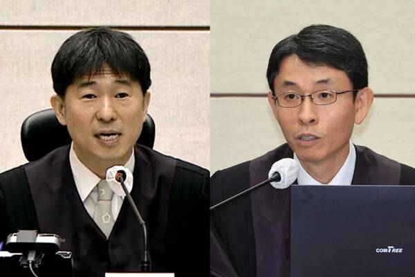윤석열 내란 사건의 1심 재판장인 지귀연 부장판사(왼쪽)와 김건희 주가조작 사건 등의 1심 재판장인&nbsp;우인성 부장판사