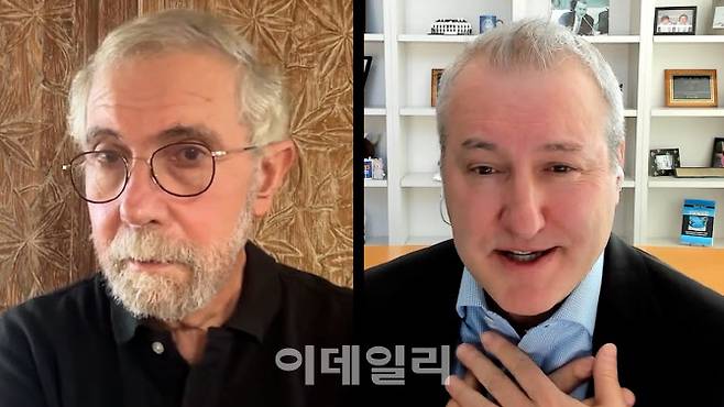 폴 크루그먼(왼쪽) 뉴욕시립대 교수와 채드 보운 피터슨국제경제연구소 선임 연구위원 (사진=크루그먼 서브스택 계정)