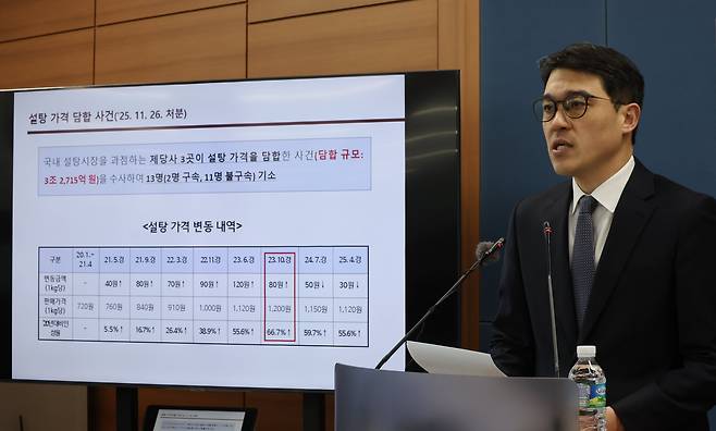 서울 서초구 서울고검에서 나희석 서울중앙지검 공정거래조사부 부장검사가 2일 서민경제 교란사범 집중 수사 결과를 발표하고 있다. /연합뉴스