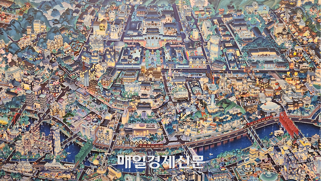 돈덕전 특별전에 비치된 상상화 가운데 하나. 광화문, 서울역, 63빌딩, 남산타워 등을 찾을 수 있다. [이가람 기자]
