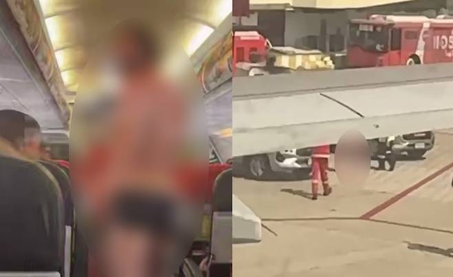 비행기 난동을 일으킨 러시아 남성 [SNS 캡처]