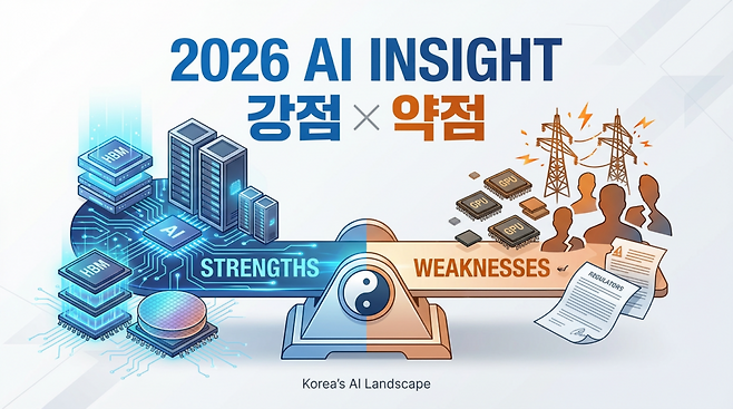 한국의 가장 큰 강점은 여전히 AI 인프라의 핵심 부품을 공급하는 포지션이다.  문제는 한국의 강점이 곧 약점도 키운다는 점이다. (이미지=젠스파크로 생성)