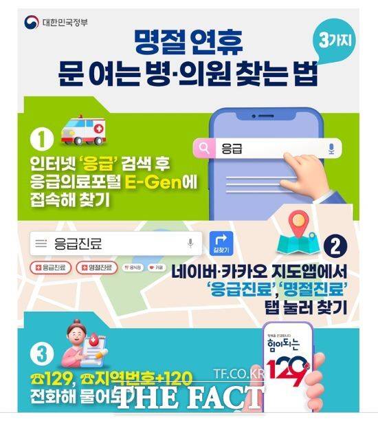 명절 연휴 문 여는 병·의원 찾는법 안내문. /대한민국정부