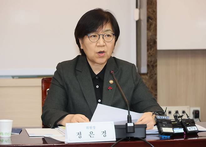 정은경 보건복지부 장관이 지난달 26일 정부서울청사에서 열린 '2026년도 제1차 국민연금 기금운용위원회'에서 발언하고 있다. /사진=연합뉴스